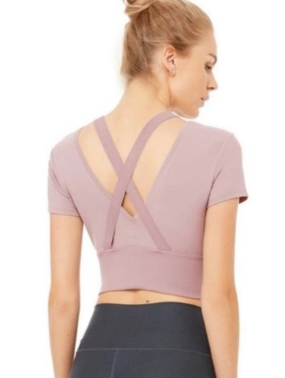 Alo Revolve Crop Tee Pink Mauve XS Corset Style Ballet Core Excellent Condition